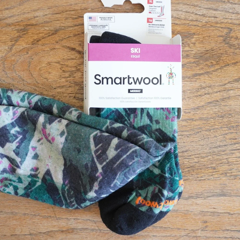 Smartwool Ski Targeted‎ Cushion Merino Wool Socks XL Over The Calf Green Print
